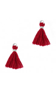 Ibiza style Tassel 1.5cm Silver - ruby wine red